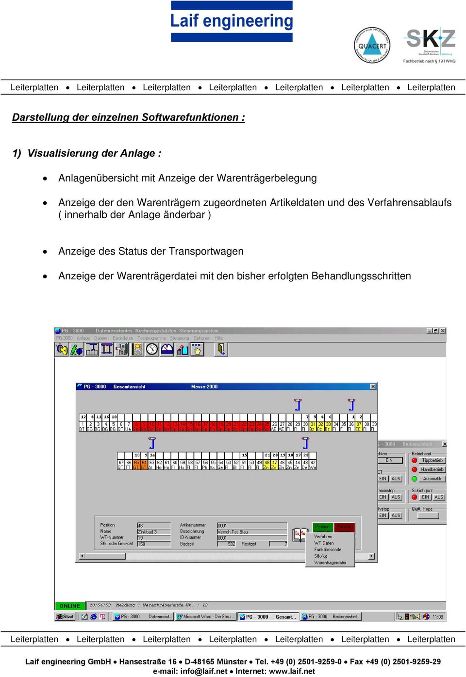 zugeordneten Artikeldaten und des Verfahrensablaufs ( innerhalb der Anlage änderbar )