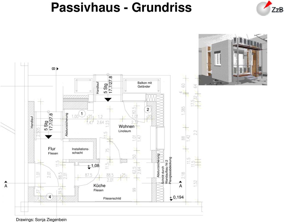 8 Handlauf Installationsschacht Flur Fliesen Schnitt durch Wandaufbau Nr.