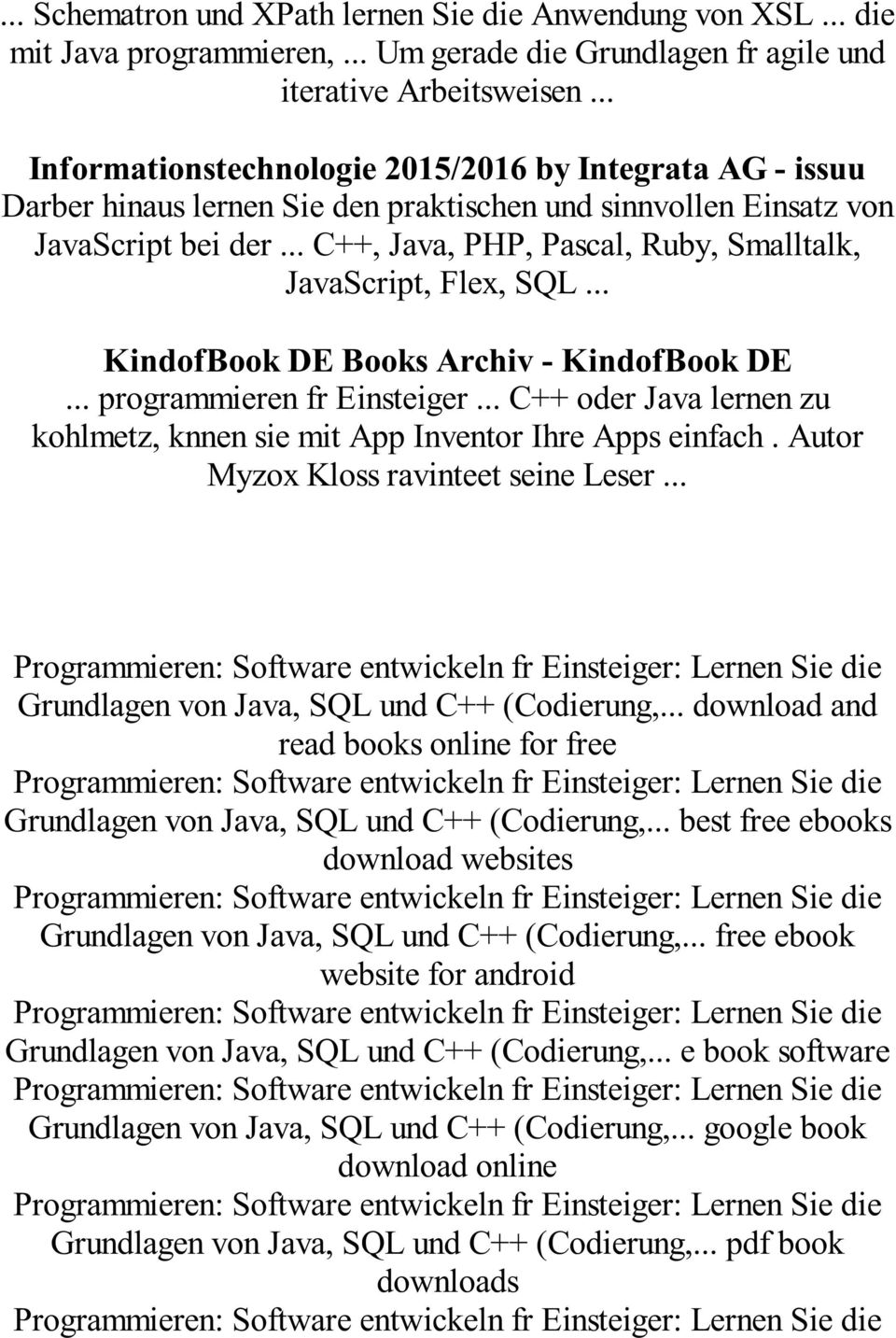 .. C++, Java, PHP, Pascal, Ruby, Smalltalk, JavaScript, Flex, SQL... KindofBook DE Books Archiv - KindofBook DE... programmieren fr Einsteiger.