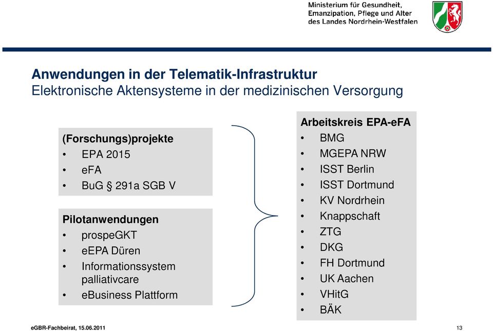 Informationssystem palliativcare ebusiness Plattform Arbeitskreis EPA-eFA BMG MGEPA NRW ISST Berlin