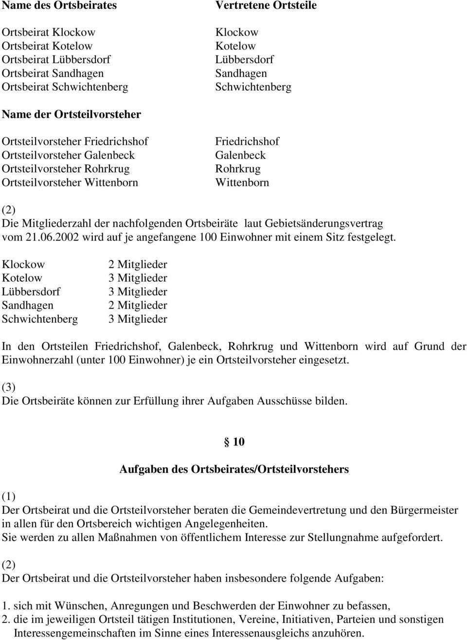 Wittenborn Die Mitgliederzahl der nachfolgenden Ortsbeiräte laut Gebietsänderungsvertrag vom 21.06.2002 wird auf je angefangene 100 Einwohner mit einem Sitz festgelegt.
