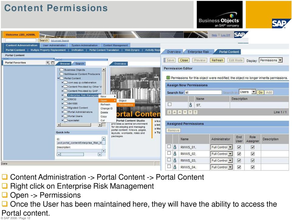 -> Permissions Once the User has been maintained here, they