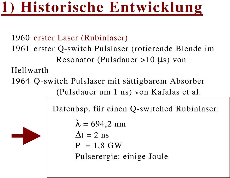 Q-switch Pulslaser mit sättigbarem Absorber (Pulsdauer um 1 ns) von Kafalas et al.