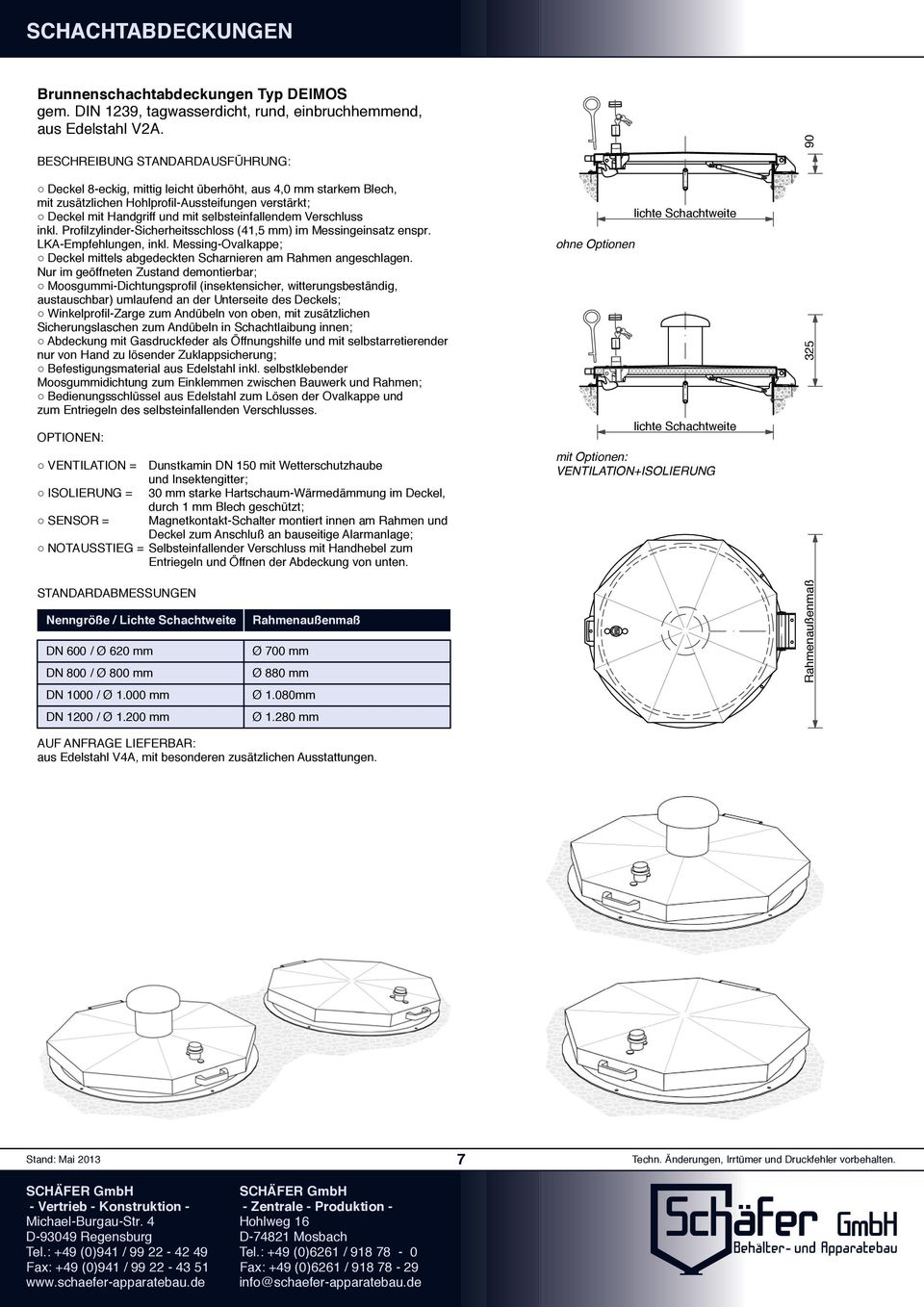 Profilzylinder-Sicherheitsschloss (41,5 mm) im Messingeinsatz enspr. LKA-Empfehlungen, inkl. Messing-Ovalkappe; Deckel mittels abgedeckten Scharnieren am Rahmen angeschlagen.