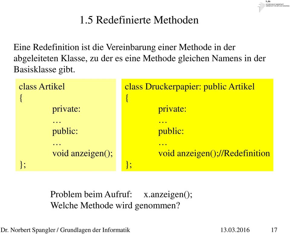 class Artikel private: public: void anzeigen(); }; class Druckerpapier: public Artikel private: public: void