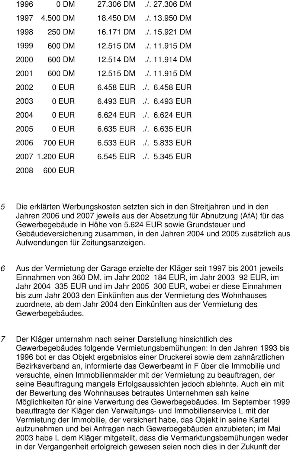 833 EUR 2007 1.200 EUR 6.545 EUR./. 5.