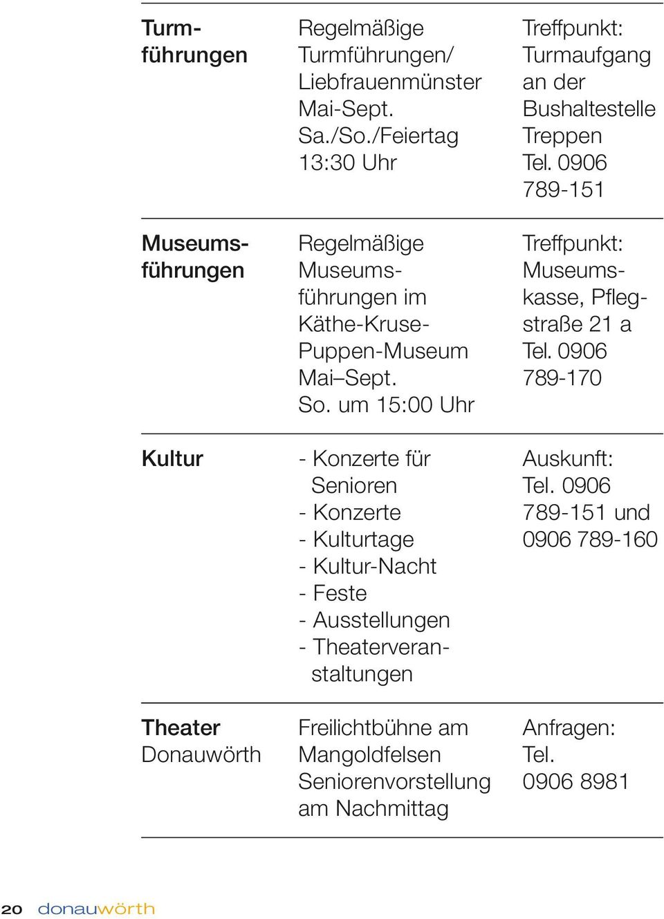 789-170 So. um 15:00 Uhr Kultur - Konzerte für Auskunft: Senioren Tel.