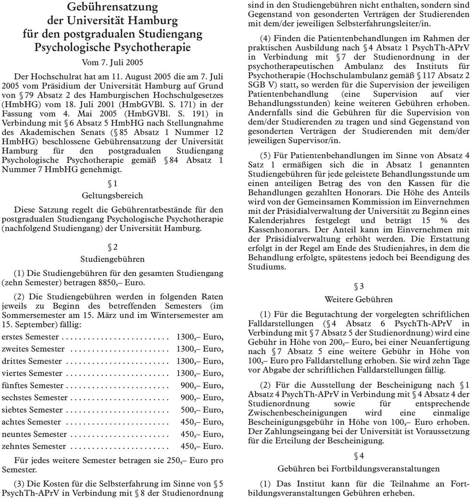 171) in der Fassung vom 4. Mai 2005 (HmbGVBl. S.