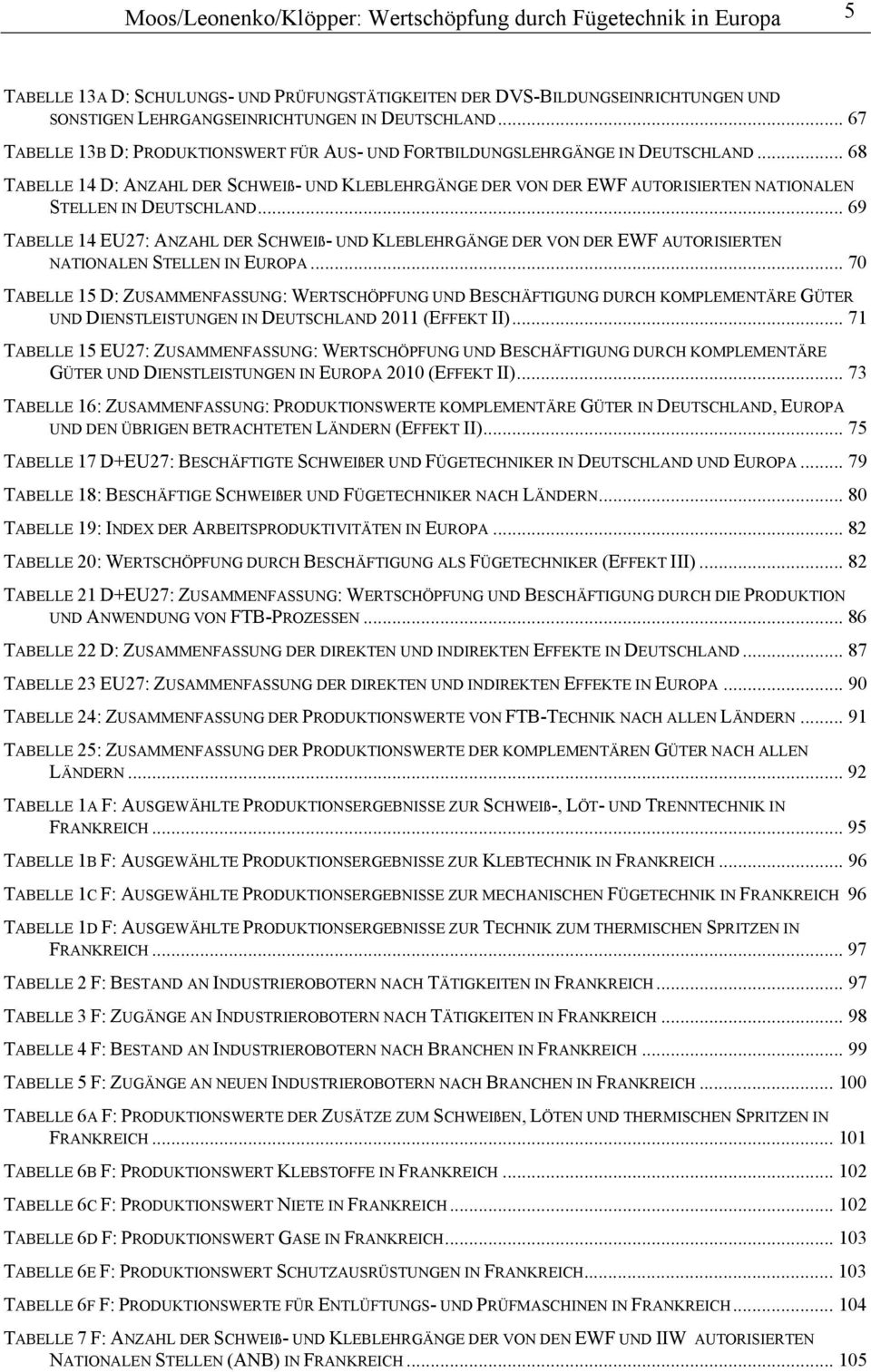 .. 68 TABELLE 4 D: ANZAHL DER SCHWEIß- UND KLEBLEHRGÄNGE DER VON DER EWF AUTORISIERTEN NATIONALEN STELLEN IN DEUTSCHLAND.