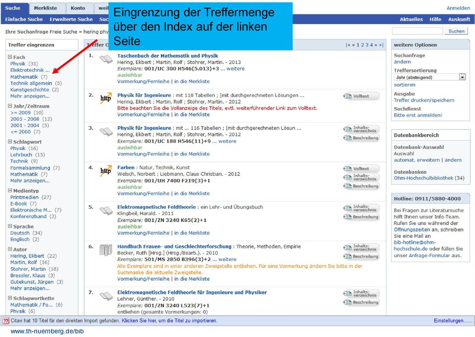 den Index auf der