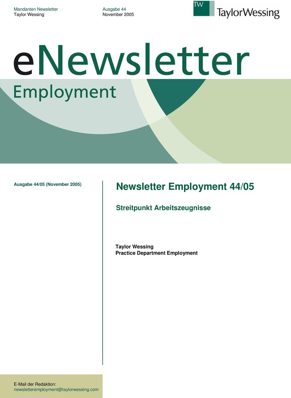 Newsletter Employment 44/05 Streitpunkt