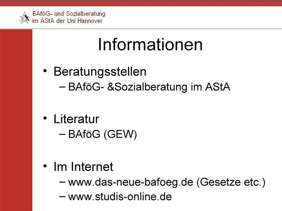 BAföG (GEW) Im Internet www.