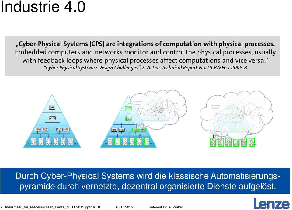 computations and vice versa. Cyber Physical Systems: Design Challenges, E. A. Lee, Technical Report No.