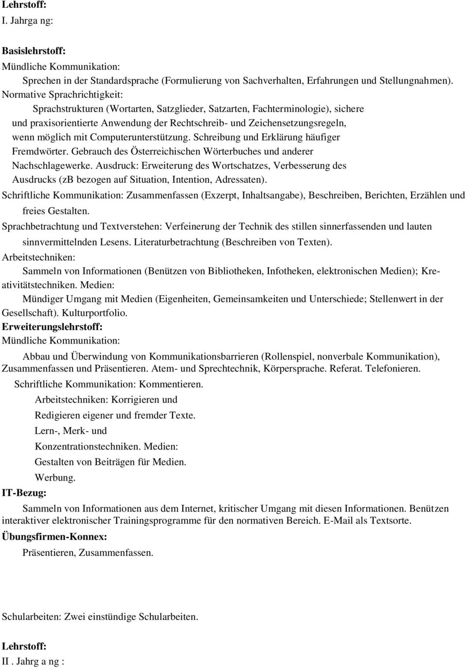 mit Computerunterstützung. Schreibung und Erklärung häufiger Fremdwörter. Gebrauch des Österreichischen Wörterbuches und anderer Nachschlagewerke.