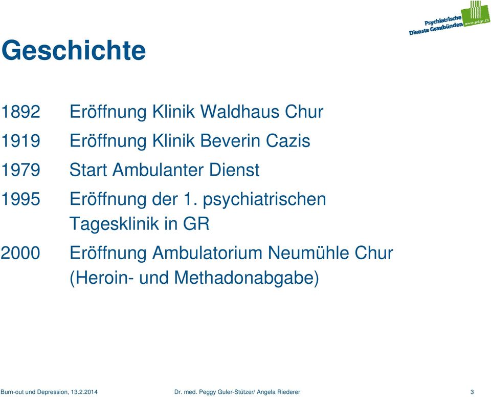 psychiatrischen Tagesklinik in GR 2000 Eröffnung Ambulatorium Neumühle Chur