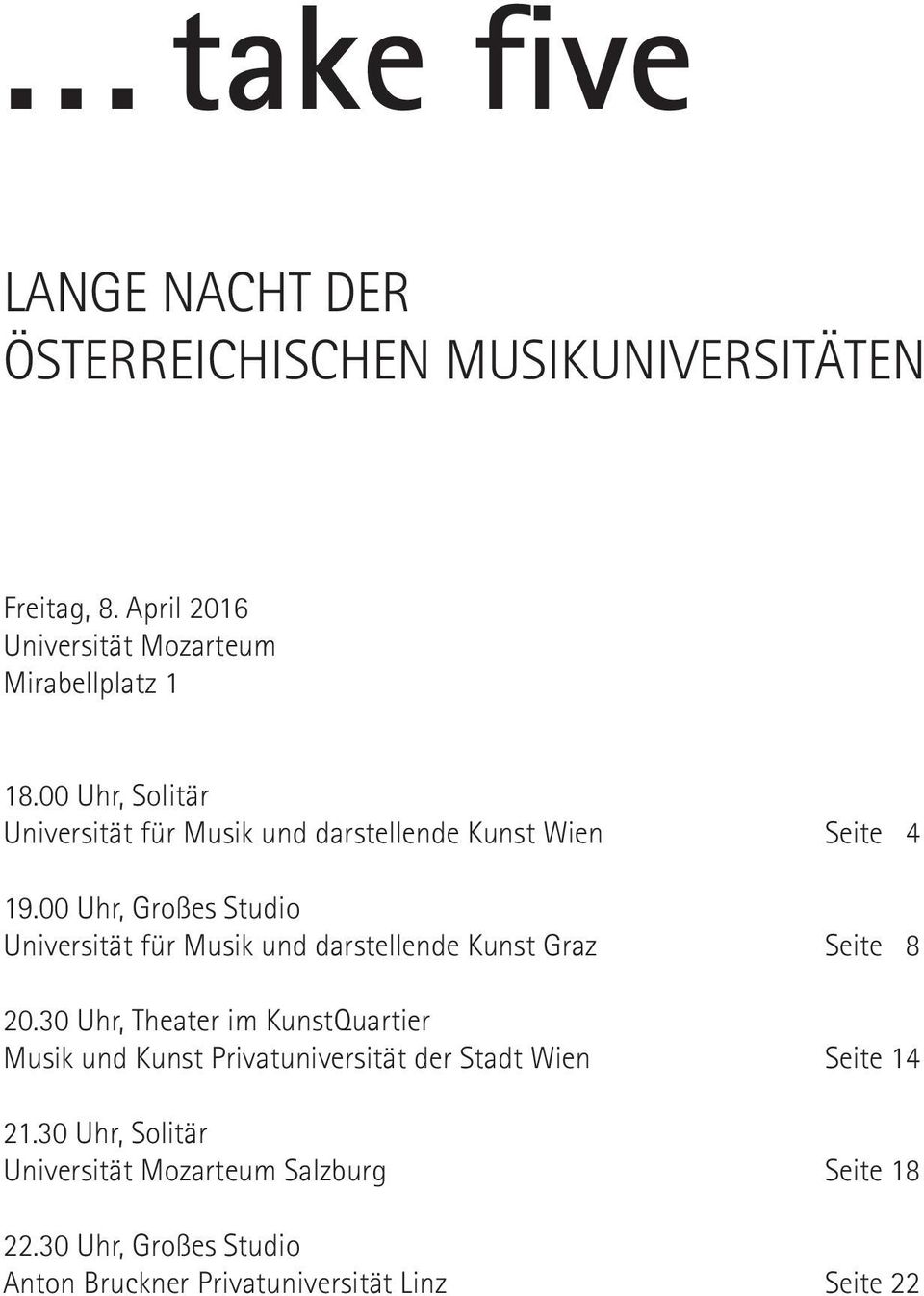 00 Uhr, Solitär Universität für Musik und darstellende Kunst Wien Seite 4 19.