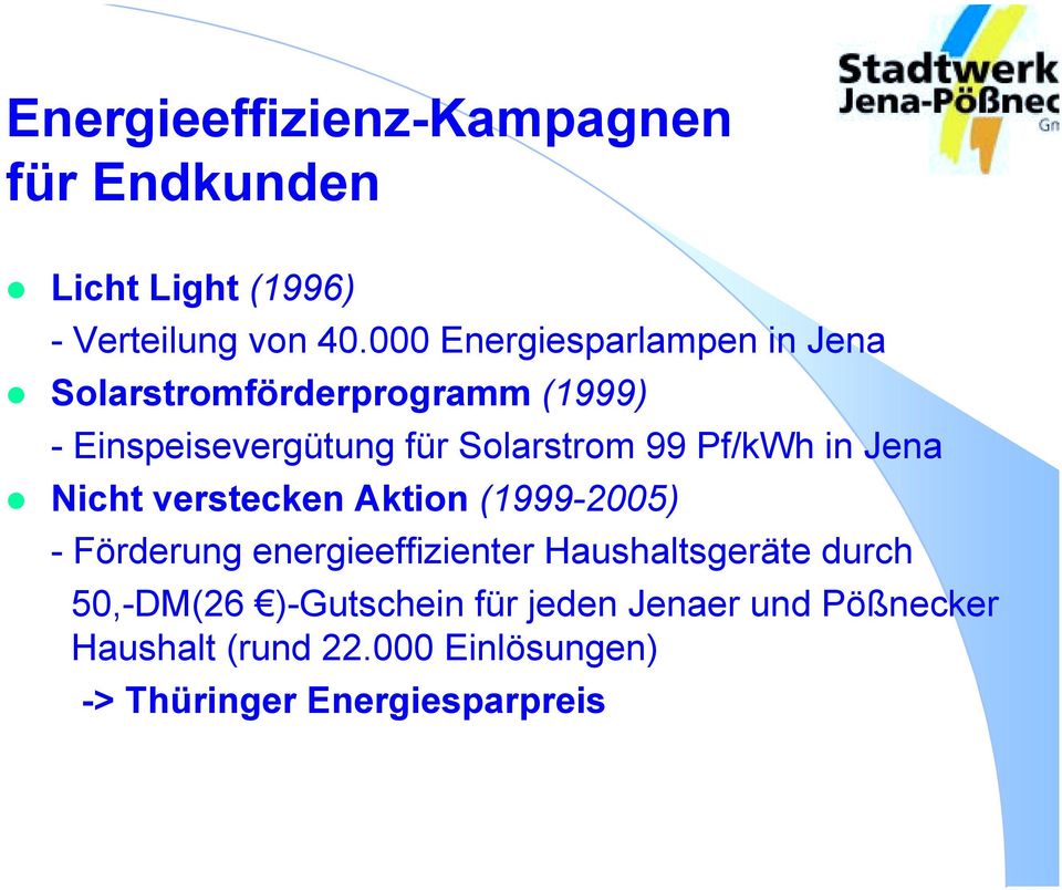 Solarstromförderprogramm (1999) - Einspeisevergütung für Solarstrom 99 Pf/kWh in Jena!