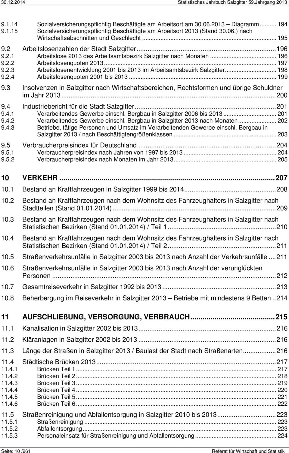 .. 198 9.2.4 Arbeitslosenquoten 2001 bis 2013... 199 9.3 Insolvenzen in Salzgitter nach Wirtschaftsbereichen, Rechtsformen und übrige Schuldner im Jahr 2013... 200 9.