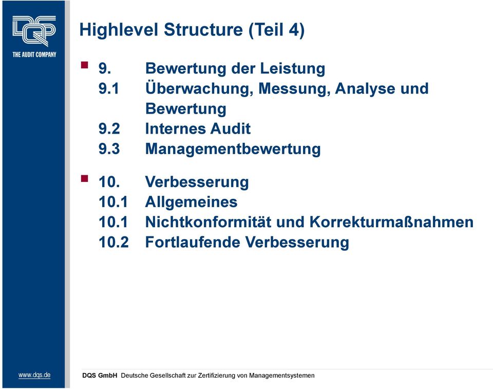 2 Internes Audit 9.3 Managementbewertung 10. Verbesserung 10.