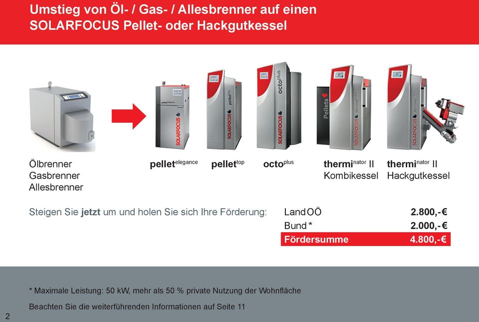 Steigen Sie jetzt um und holen Sie sich Ihre Förderung: Land OÖ 2.800,- Bund * 2.000,- Fördersumme 4.