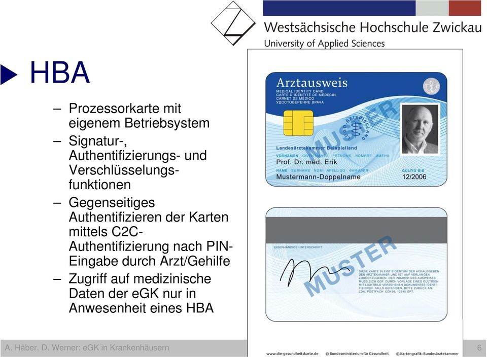 Authentifizierung nach PIN- Eingabe durch Arzt/Gehilfe Zugriff auf medizinische
