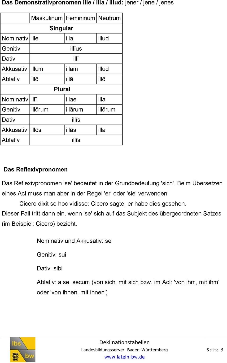 Beim Übersetzen eines AcI muss man aber in der Regel 'er' oder 'sie' verwenden. Cicero dixit se hoc vidisse: Cicero sagte, er habe dies gesehen.