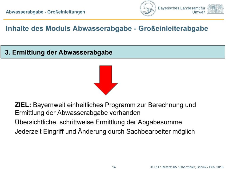 Ermittlung der Abwasserabgabe ZIEL: Bayernweit einheitliches Programm zur Berechnung