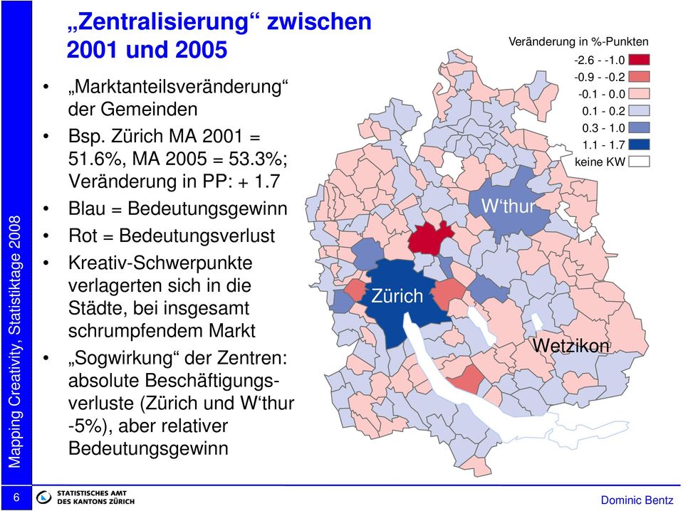 7 Blau = Bedeutungsgewinn Rot = Bedeutungsverlust Kreativ-Schwerpunkte verlagerten sich in die Städte, bei insgesamt