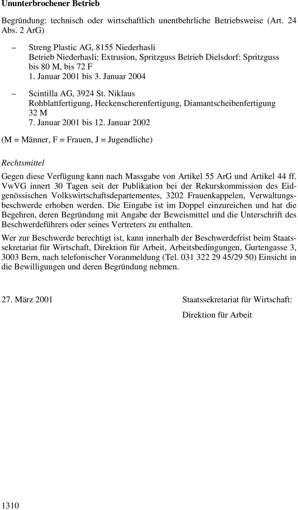 Niklaus Rohblattfertigung, Heckenscherenfertigung, Diamantscheibenfertigung 32 M 7. Januar 2001 bis 12.
