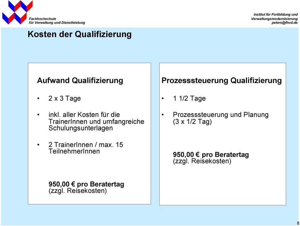 max. 15 TeilnehmerInnen Prozesssteuerung Qualifizierung 1 1/2 Tage Prozesssteuerung und