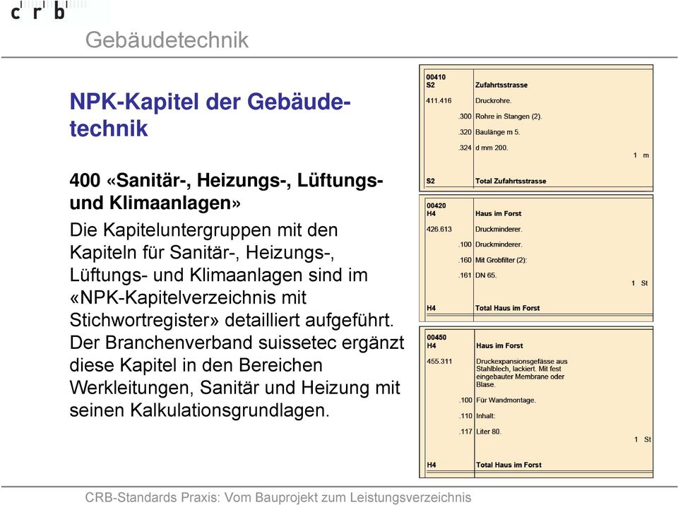 «NPK-Kapitelverzeichnis mit Stichwortregister» detailliert aufgeführt.