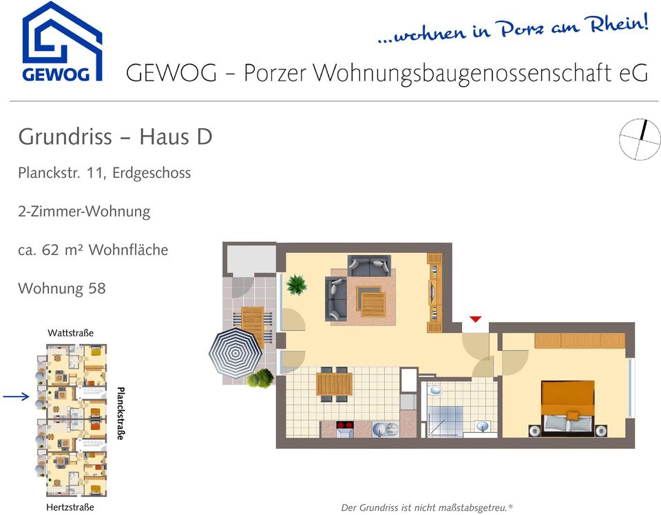 62 m² Wohnfläche Wohnung 58 Wattstraße