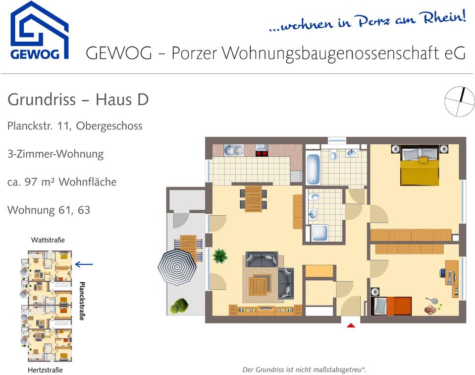 97 m² Wohnfläche Wohnung 61, 63 Wattstraße