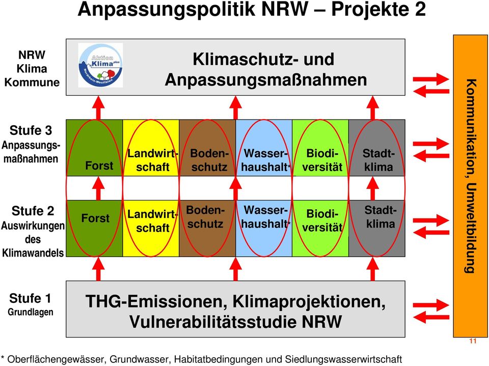 Wasserhaushalt* Stufe 3 Anpassungsmaßnahmen Stadtklima Wasserhaushalt* Kommunikation, Umweltbildung Stufe 1 Grundlagen