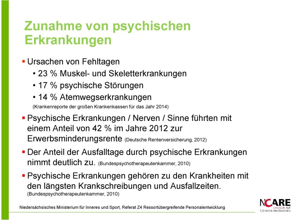 Erwerbsminderungsrente (Deutsche Rentenversicherung, 2012) Der Anteil der Ausfalltage durch psychische Erkrankungen nimmt deutlich zu.