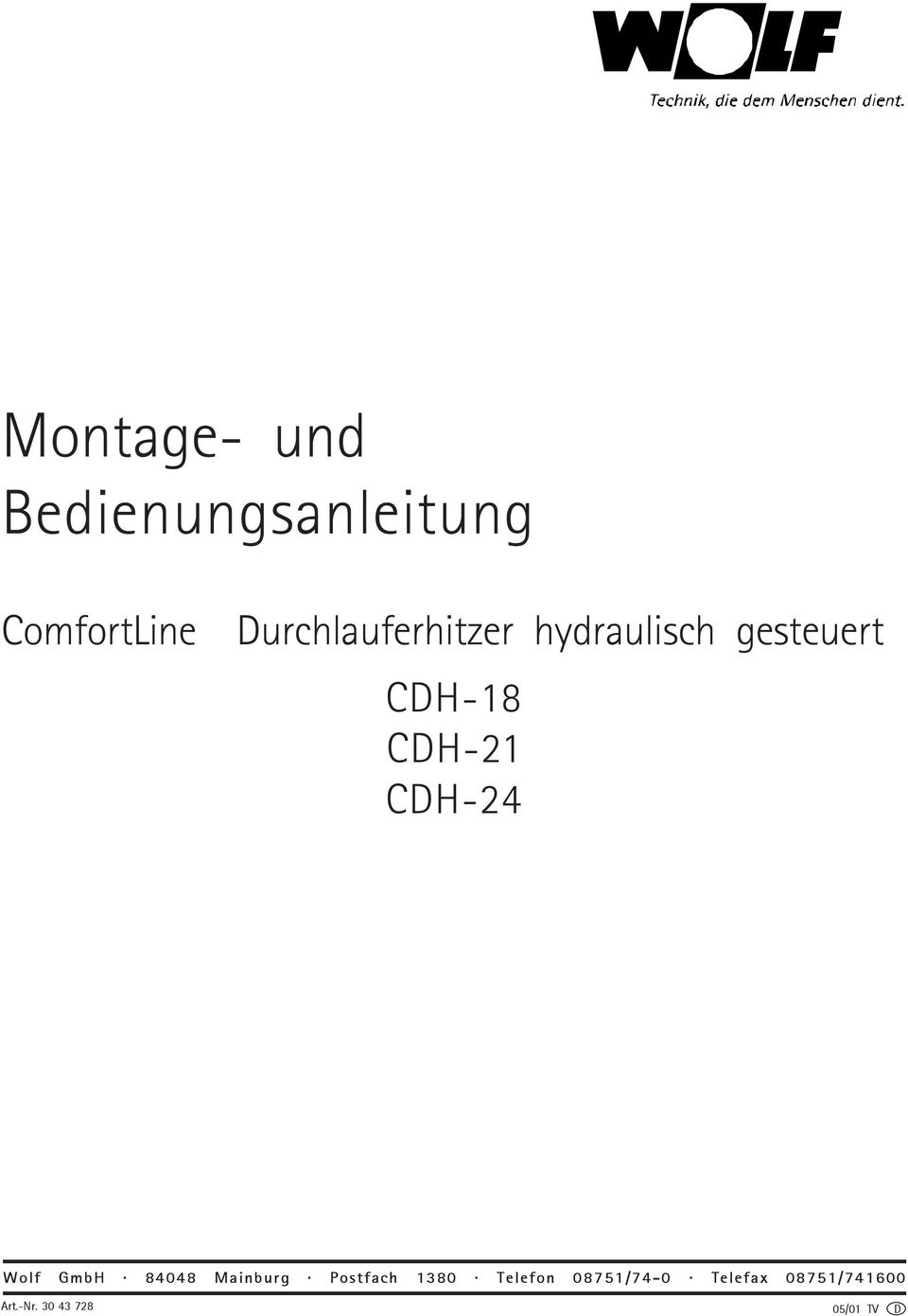 CDH-24 Wolf GmbH 84048 Mainburg Postfach 1380 Telefon