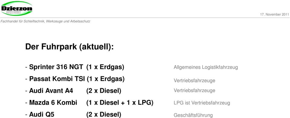 Diesel + 1 x LPG) - Audi Q5 (2 x Diesel) Allgemeines Logistikfahrzeug