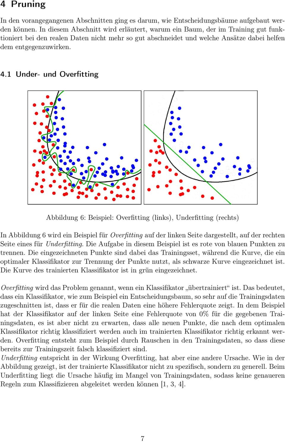 1 Under- und Overfitting Abbildung 6: Beispiel: Overfitting (links), Underfitting (rechts) In Abbildung 6 wird ein Beispiel für Overfitting auf der linken Seite dargestellt, auf der rechten Seite