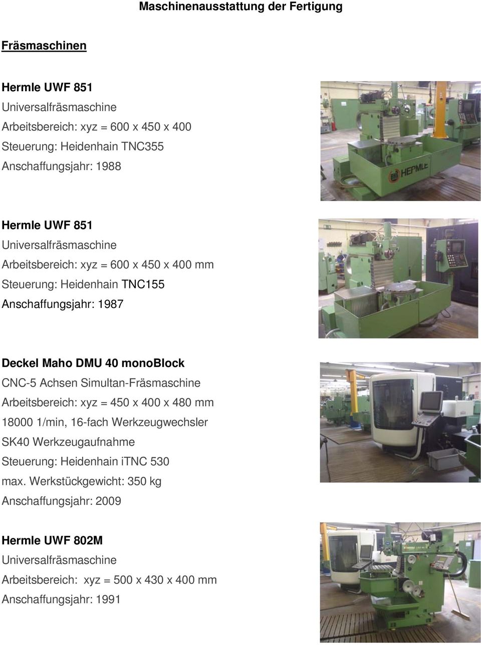40 monoblock CNC-5 Achsen Simultan-Fräsmaschine Arbeitsbereich: xyz = 450 x 400 x 480 mm 18000 1/min, 16-fach Werkzeugwechsler SK40