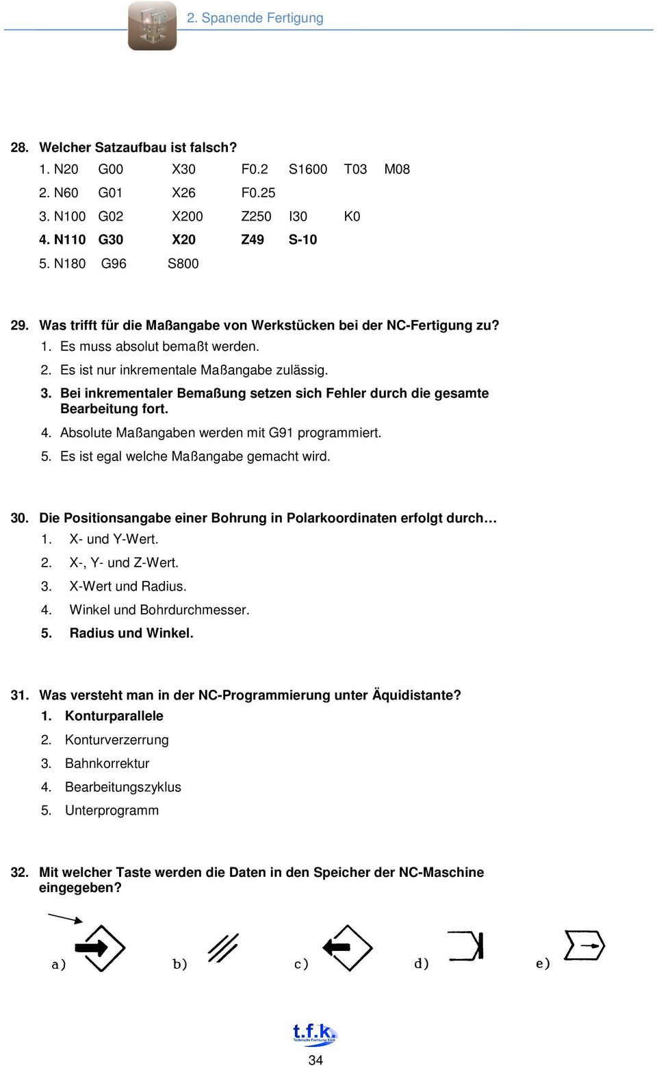 Bei inkrementaler Bemaßung setzen sich Fehler durch die gesamte Bearbeitung fort. 4. Absolute Maßangaben werden mit G91 programmiert. 5. Es ist egal welche Maßangabe gemacht wird. 30.