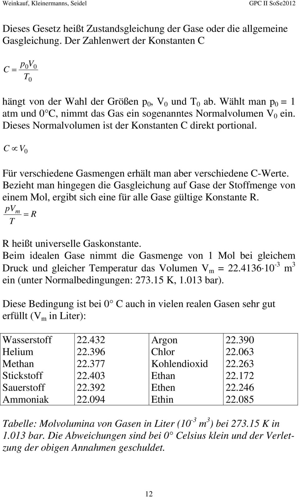 C V 0 Für verschiedene Gasmengen erhält man aber verschiedene C-Werte. Bezieht man hingegen die Gasgleichung auf Gase der Stoffmenge von einem Mol, ergibt sich eine für alle Gase gültige Konstante R.