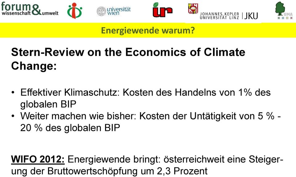 des Handelns von 1% des globalen BIP Weiter machen wie bisher: Kosten der