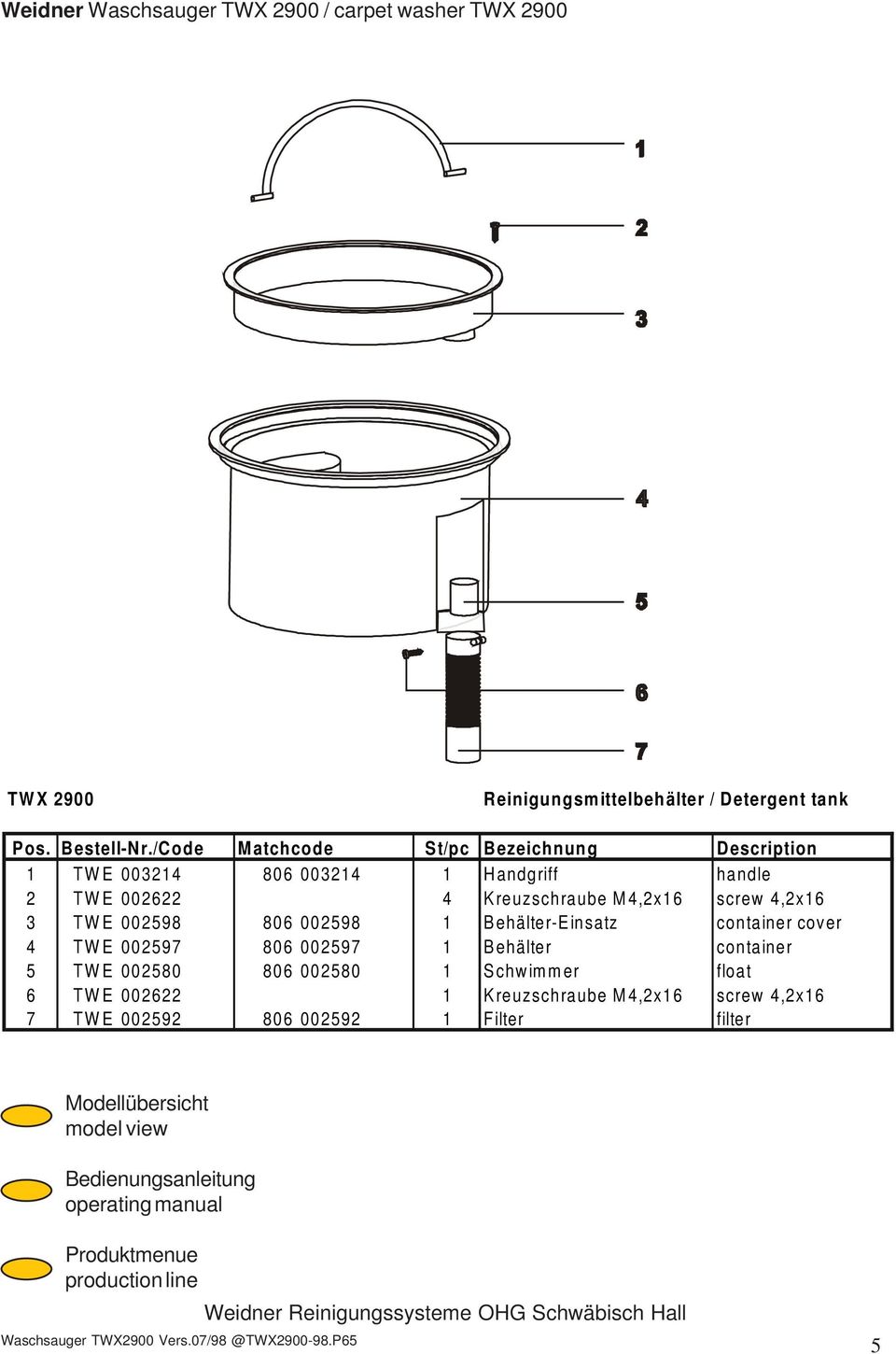 Behälter-Einsatz container cover 4 TWE 002597 806 002597 1 Behälter container 5 TWE 002580 806 002580