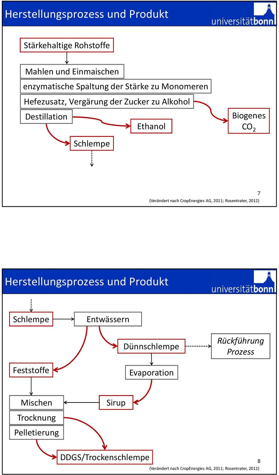 2011; Rosentrater, 2012) Herstellungsprozess und Produkt Schlempe Entwässern Dünnschlempe Rückführung Prozess Feststoffe