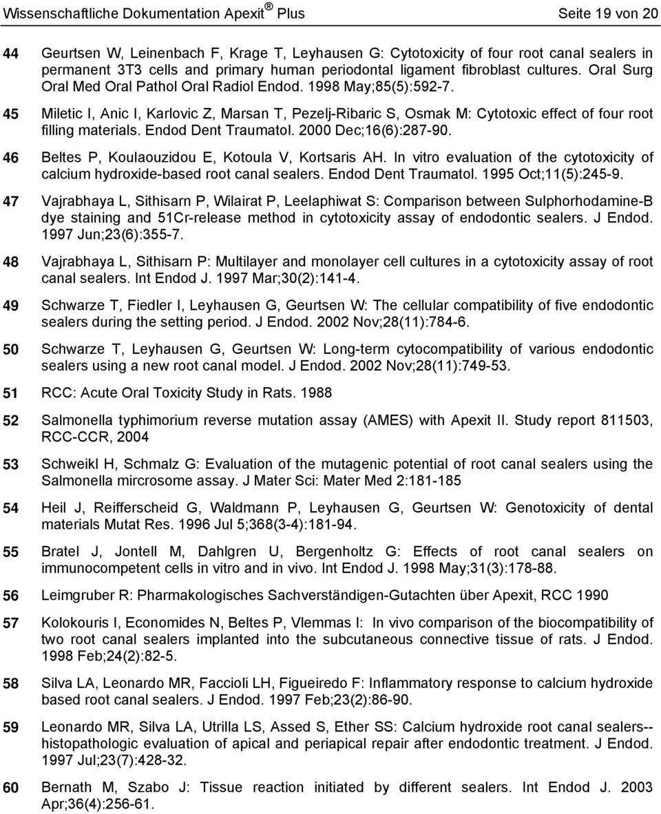 45 Miletic I, Anic I, Karlovic Z, Marsan T, Pezelj-Ribaric S, Osmak M: Cytotoxic effect of four root filling materials. Endod Dent Traumatol. 2000 Dec;16(6):287-90.