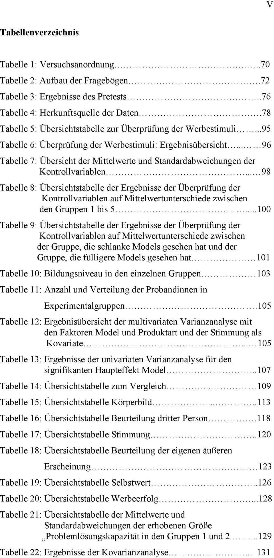 .. 96 Tabelle 7: Übersicht der Mittelwerte und Standardabweichungen der Kontrollvariablen.