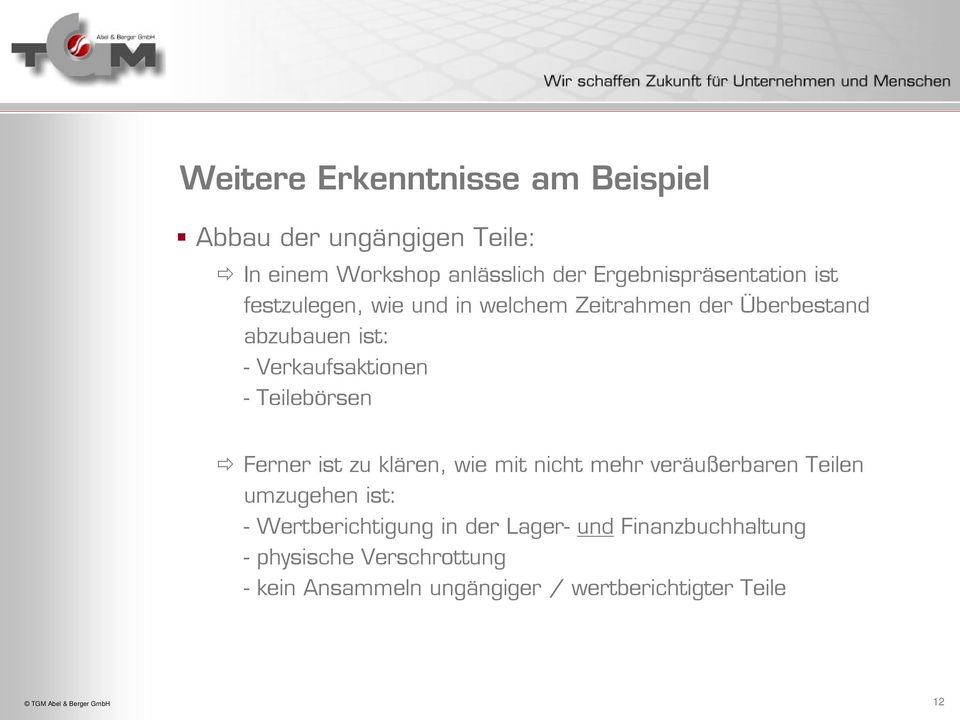 Verkaufsaktionen - Teilebörsen Ferner ist zu klären, wie mit nicht mehr veräußerbaren Teilen umzugehen ist: -