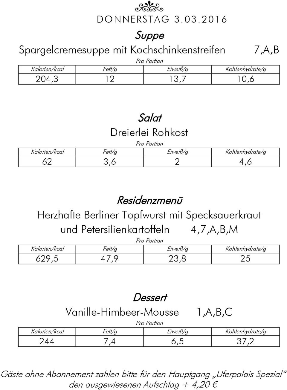 3,6 2 4,6 Herzhafte Berliner Topfwurst mit Specksauerkraut und Petersilienkartoffeln 4,7,A,B,M