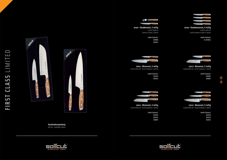 Messerset, 3-teilig 3 piece knife set Jeu de couteaux, 3-pièces 830222 Messerset, 2-teilig 2 piece knife set Jeu de couteaux, 2-pièces 836001 836007