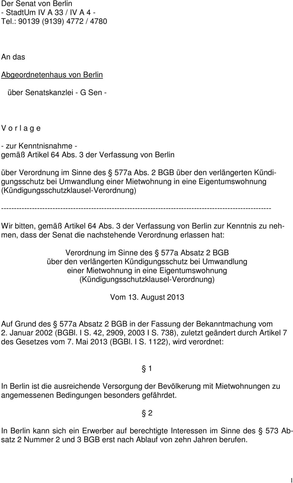 3 der Verfassung von Berlin über Verordnung im Sinne des 577a Abs.